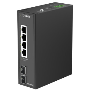 D-Link DIS-100G-06 6-Port Unmanaged Industrial Ethernet Switch, 2 SFP slots, Plug-and-play, Fanless, DIN-rail mount